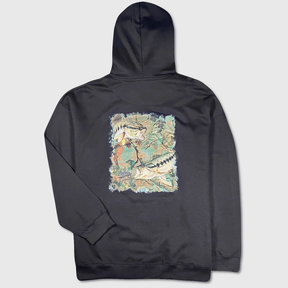 Guy‎ Harvey Big Bass Hoodie - NWT Mens Size 3XL Black / Multi - #47979-L5*